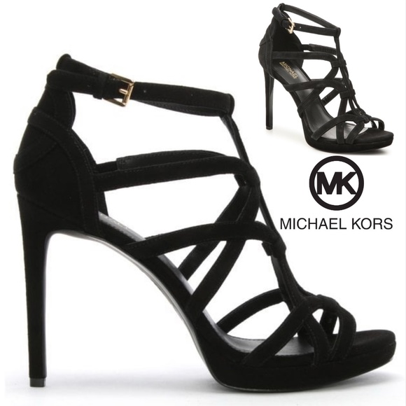 Michael Kors Shoes - Michael Kors Sandra Silhouette Platforms Black Suede Leather Sandals Heel Pump